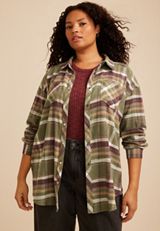 Plus Size Cabin Plaid Button Down Shirt, C1829, small