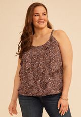 Plus Size Ditsy Floral Asymmetrical Layered Tank Top, C1635, small