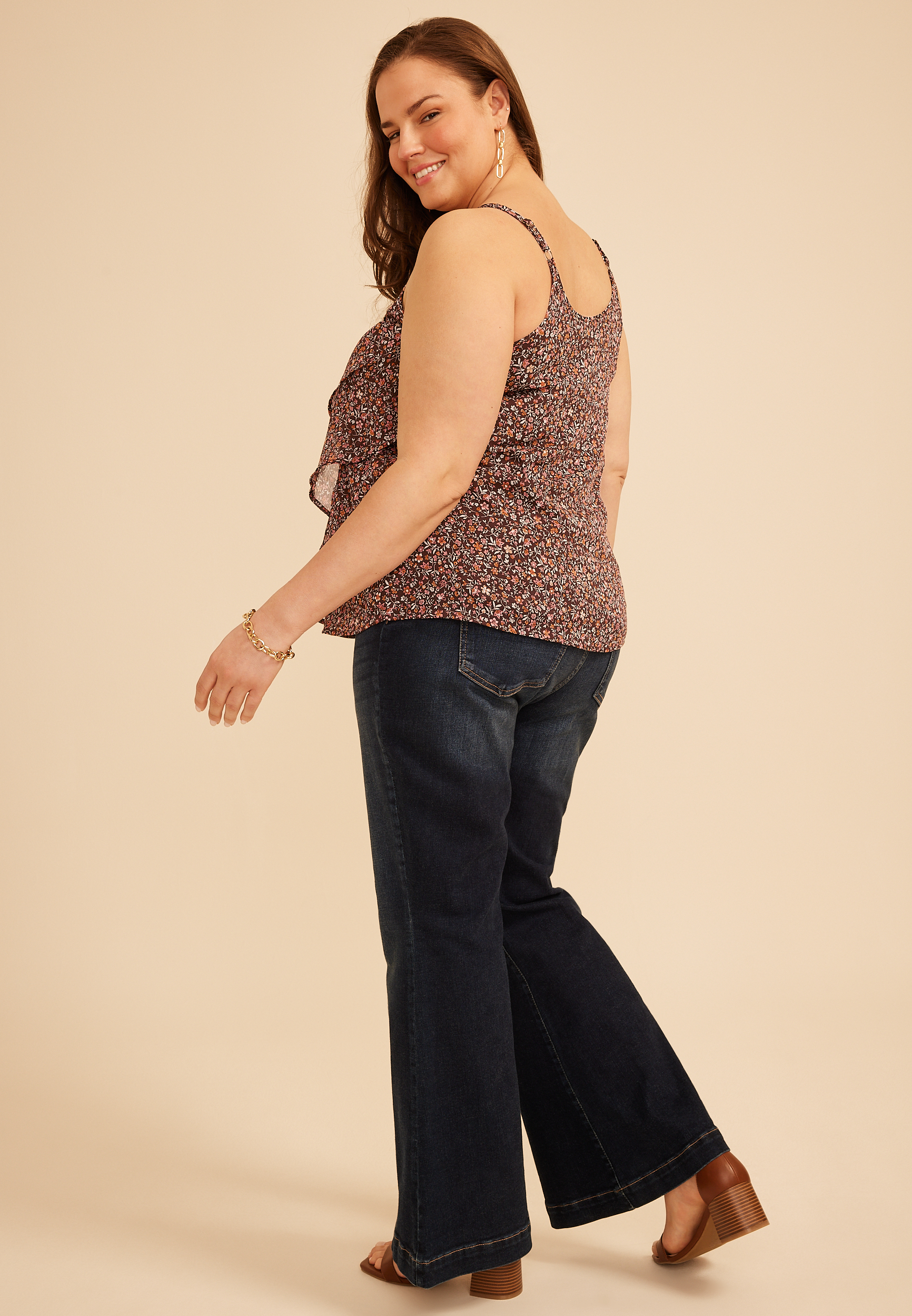Plus Size Ditsy Floral Asymmetrical Layered Tank Top, C1635, large