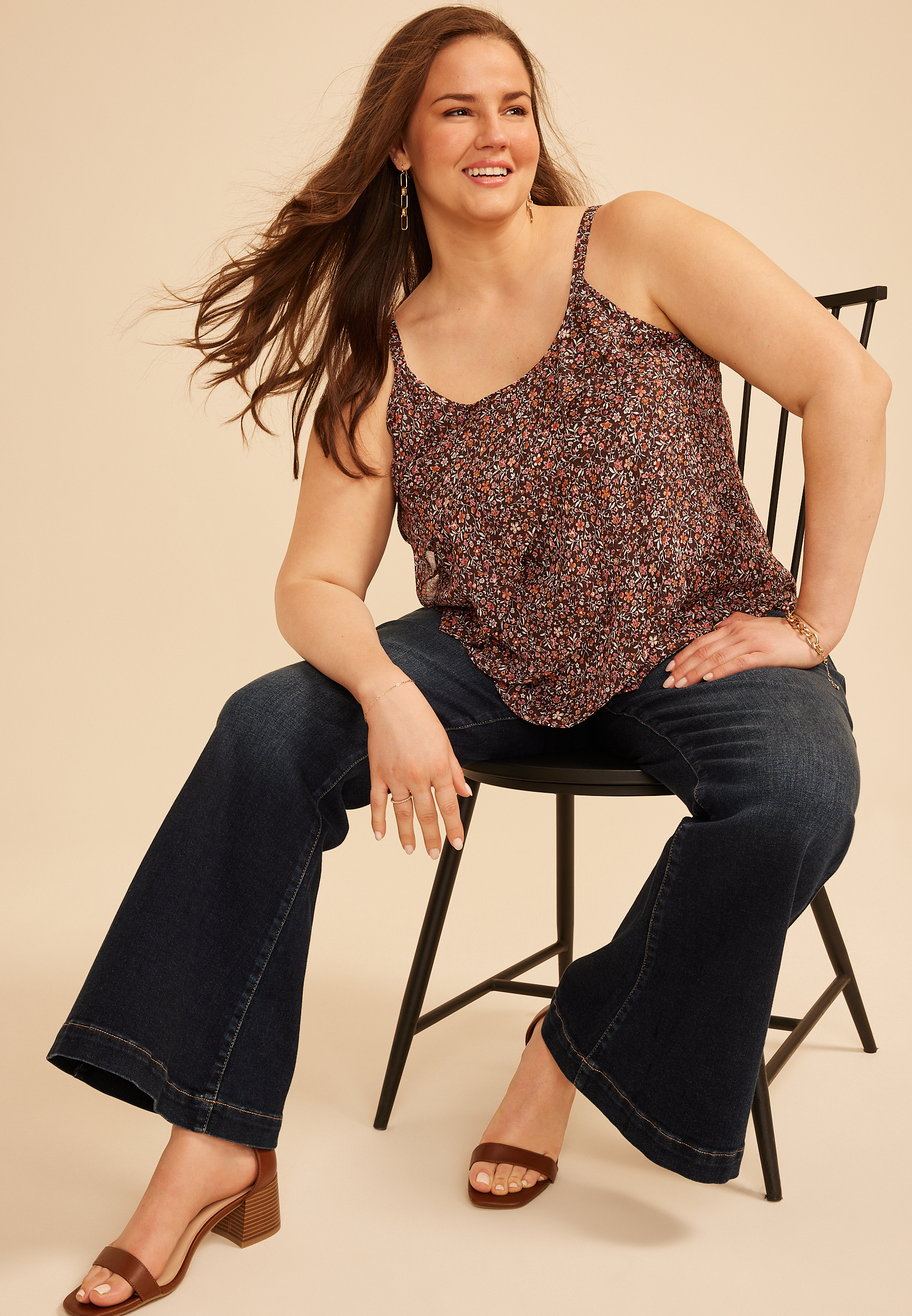 Plus Size Ditsy Floral Asymmetrical Layered Tank Top, C1635, large