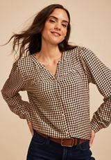 Pucker Gingham Button Front Blouse, C3681, small