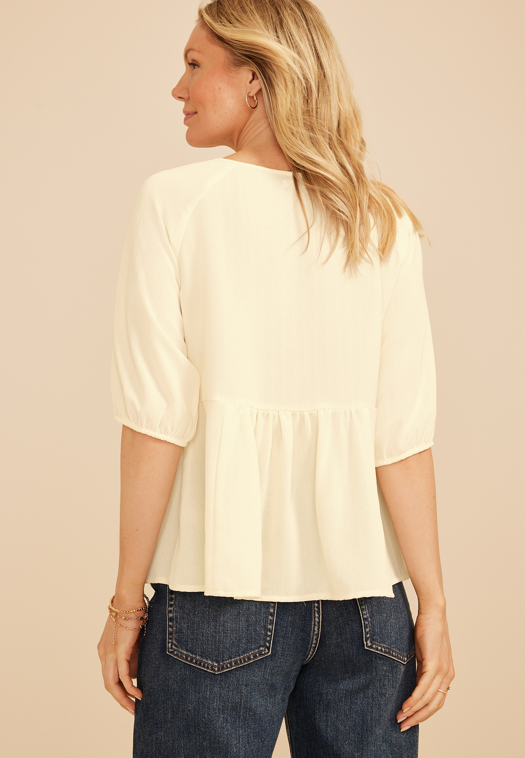 Embroidered Front Tie Peasant Short Sleeve Blouse, C596, large