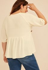 Plus Size Embroidered Front Tie Peasant Short Sleeve Blouse, C596, small