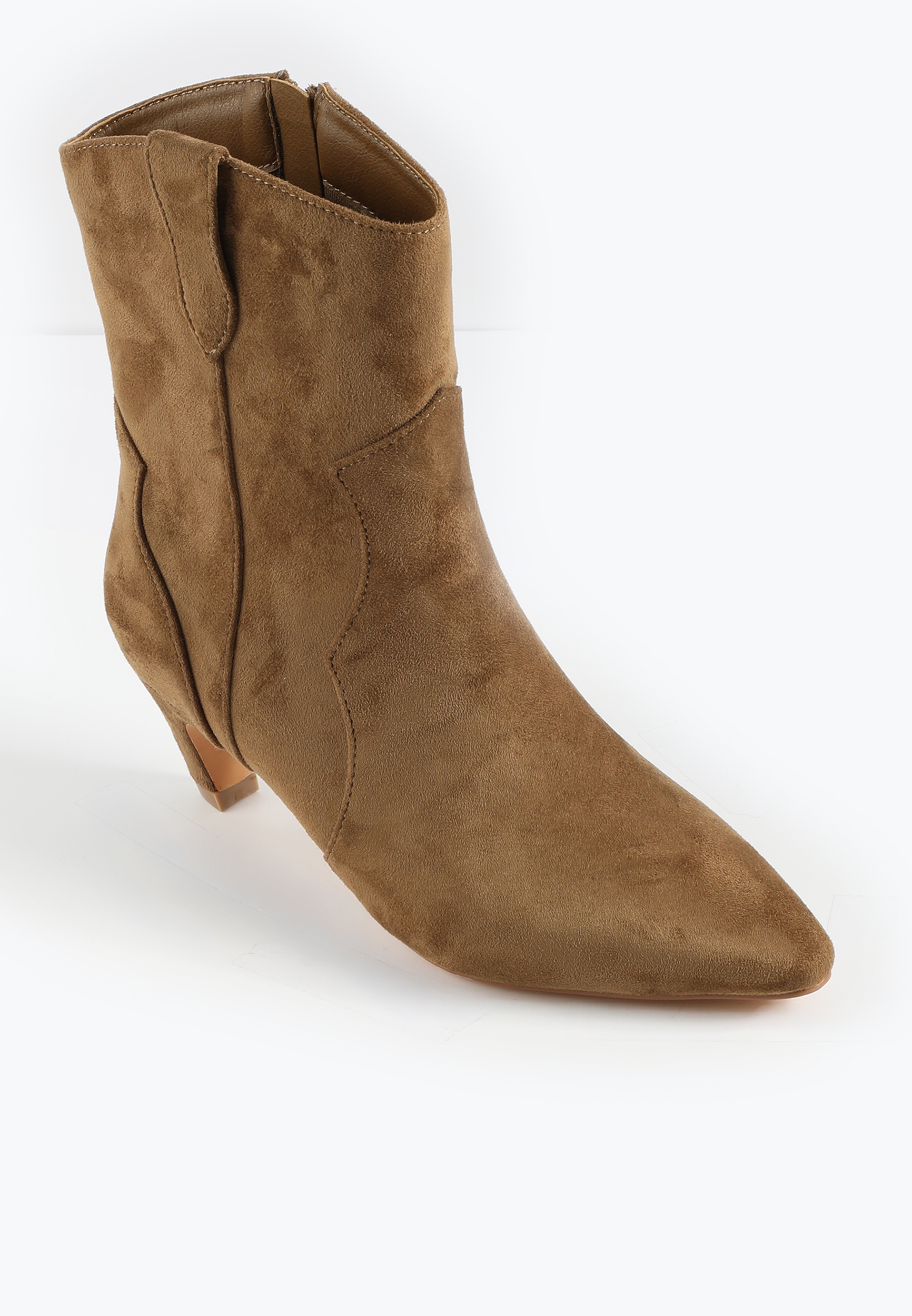 SuperCush Faux Suede Mid Calf Kitten Heel Boot