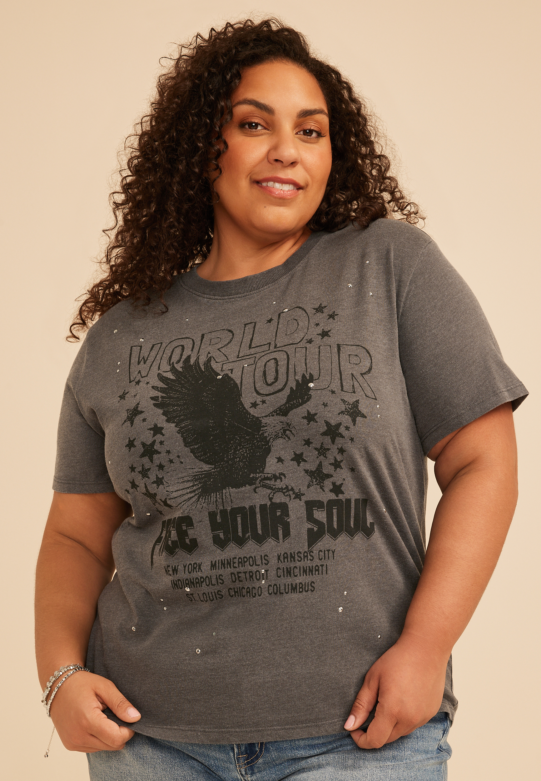 Plus Size World Tour Free Your Soul Vintage Fit Graphic Tee, C9501, large