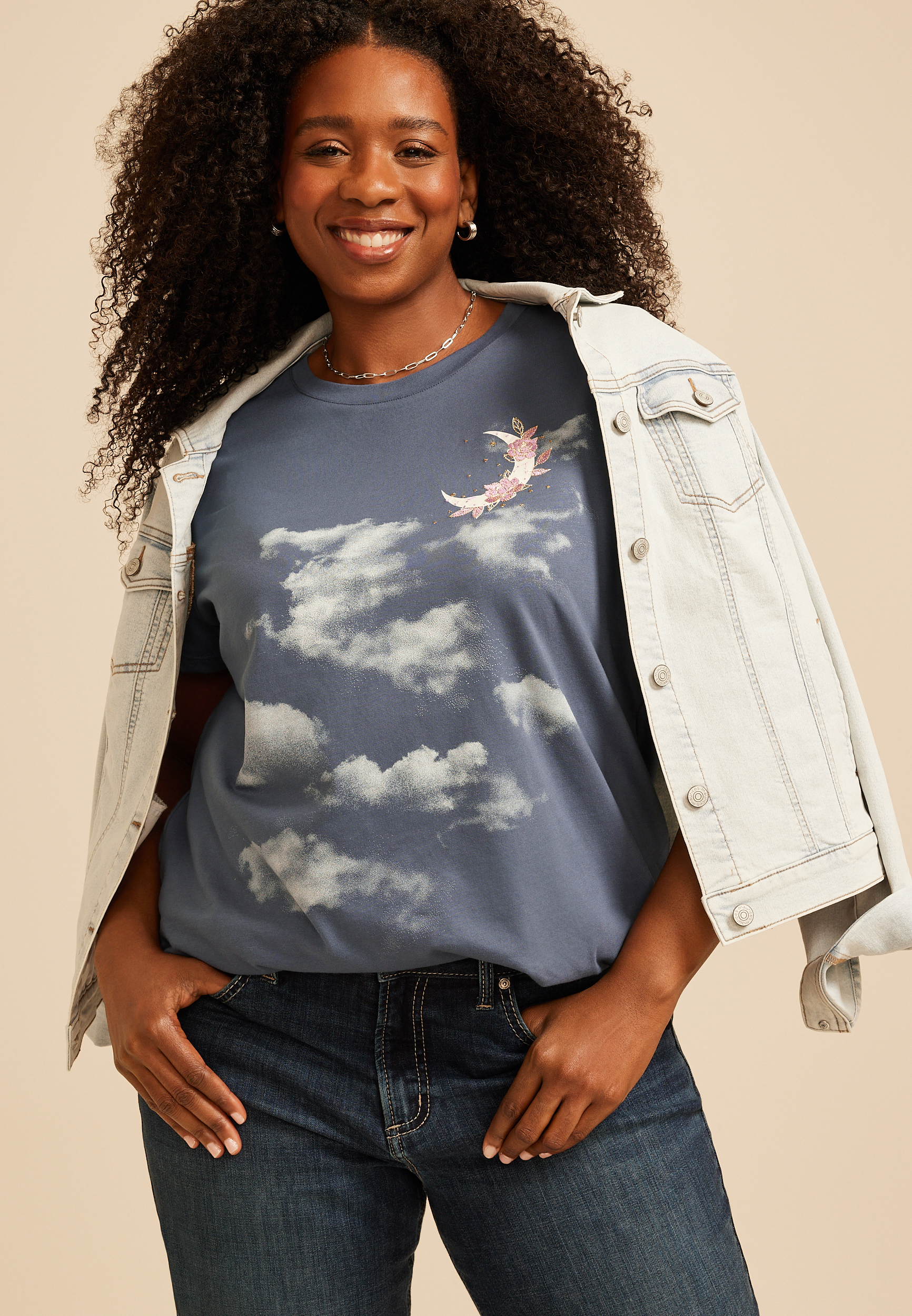 Plus Size Celestial Clouds Classic Fit Graphic Tee, C1605, large