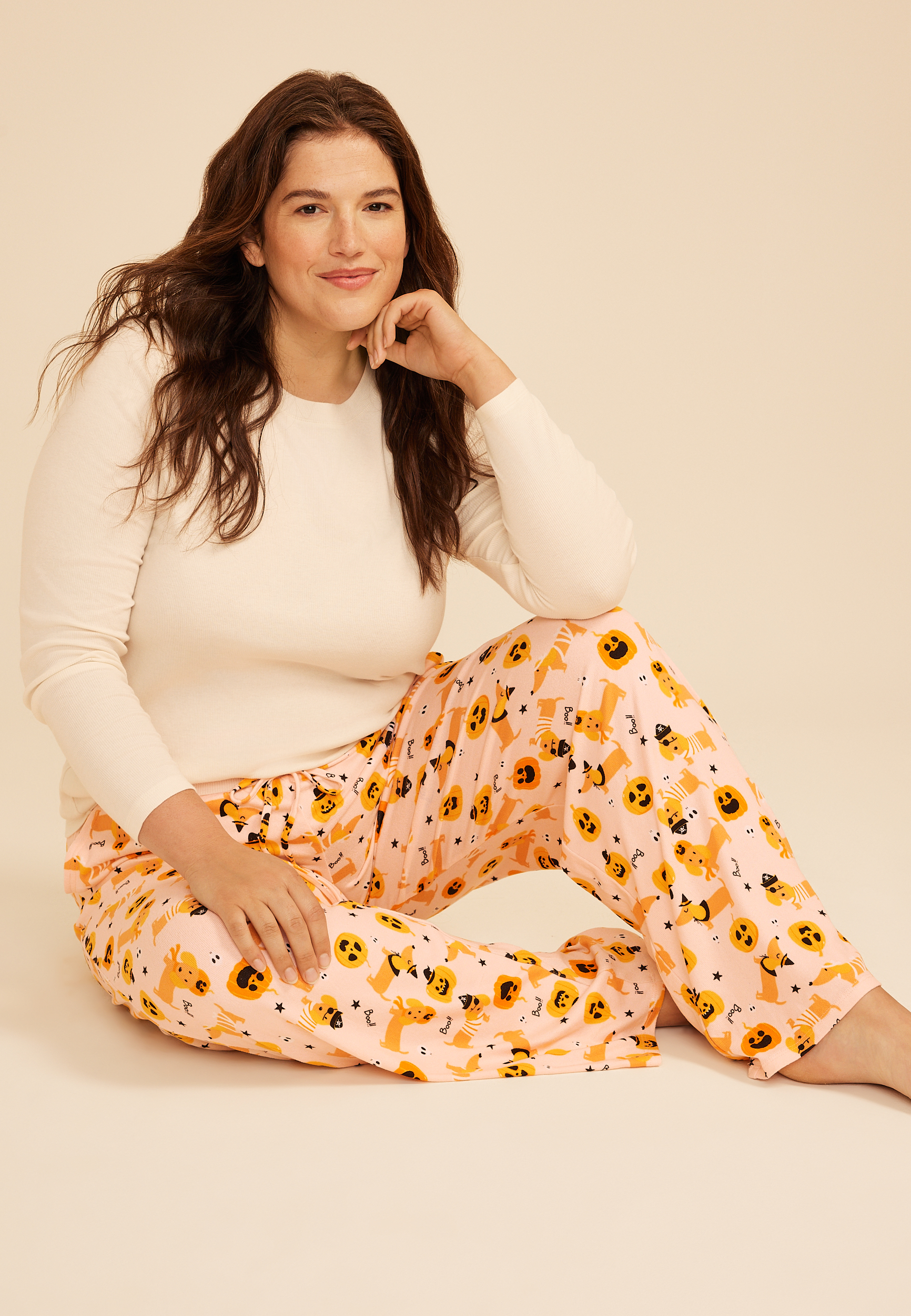 Plus Size Halloween Dog Print Hacci Wide Leg Pajama Pant