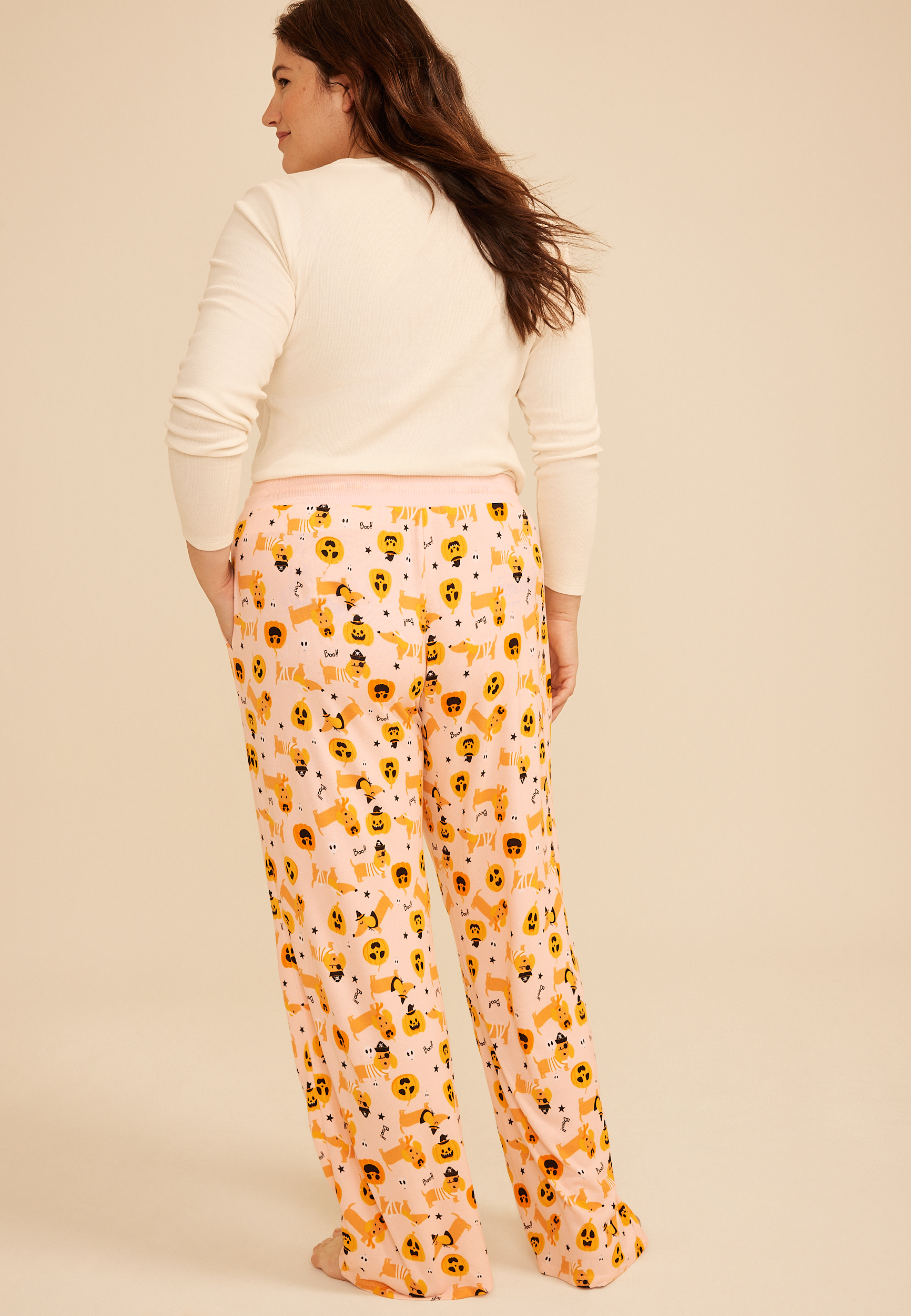 Plus Size Halloween Dog Print Hacci Wide Leg Pajama Pant, C1980, large