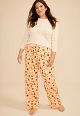 Plus Size Halloween Dog Print Hacci Wide Leg Pajama Pant, C1980, small