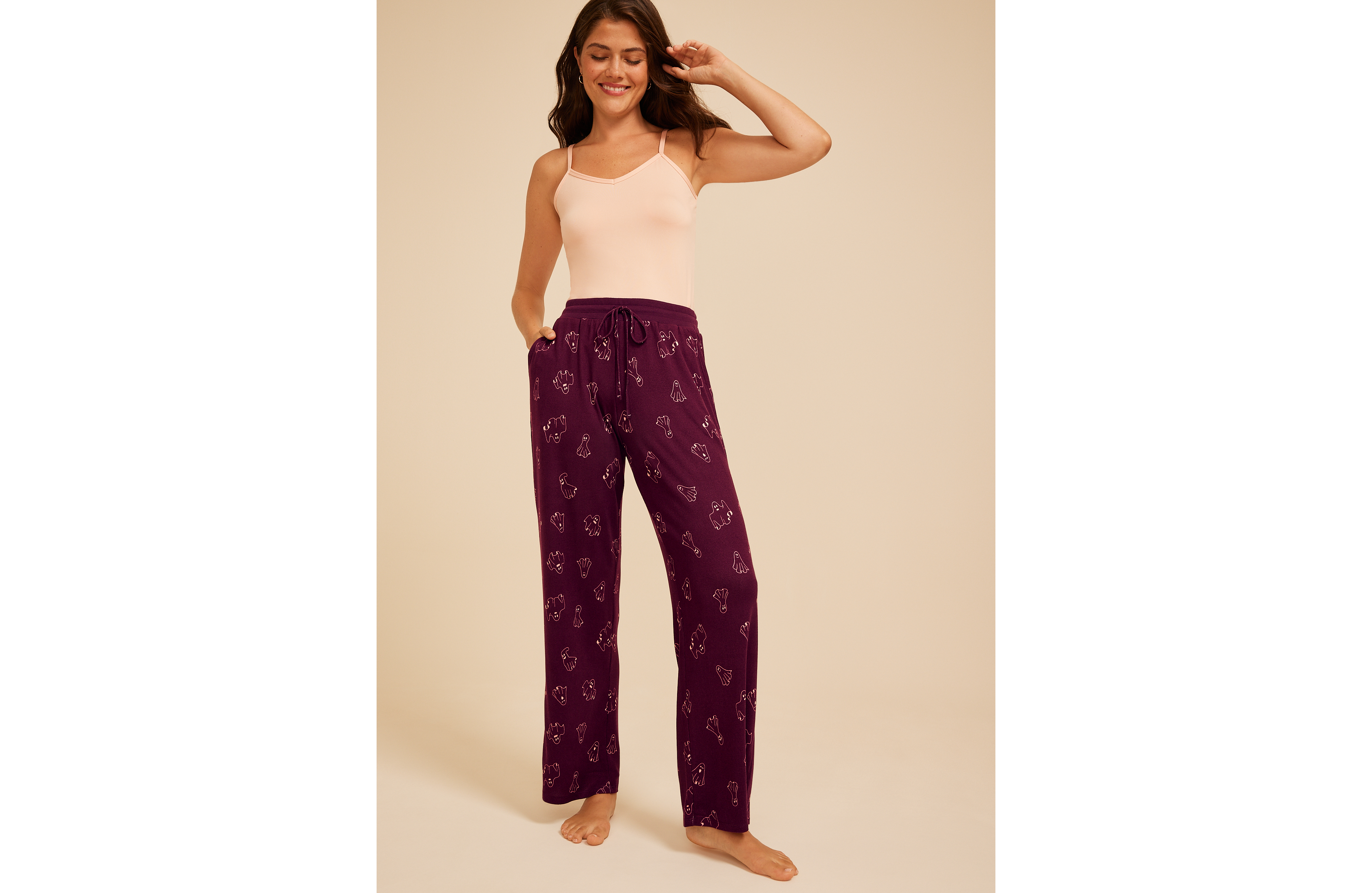 Halloween Purple Ghost Wide Leg Pajama Pant