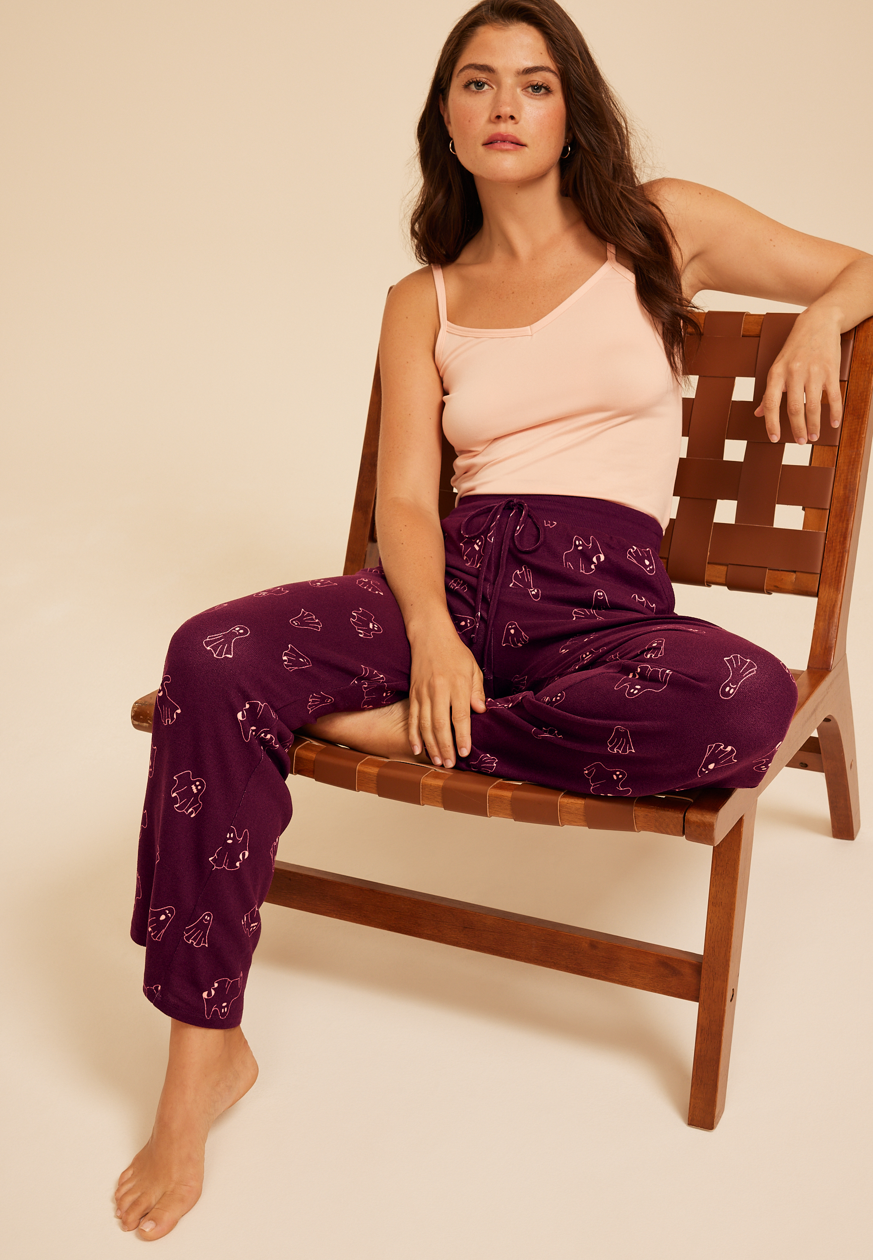 Halloween Purple Ghost Wide Leg Pajama Pant, C9028, large