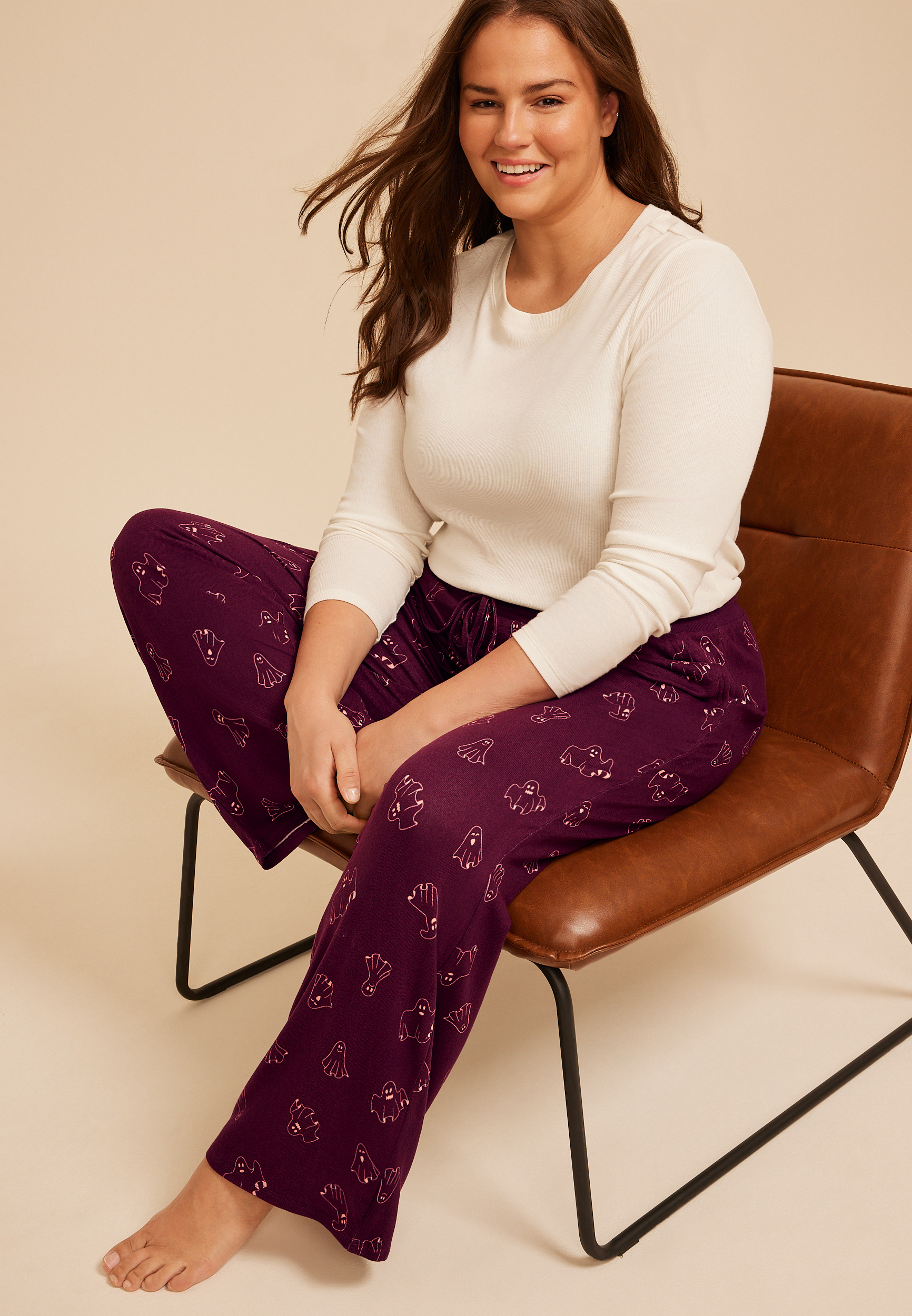 Plus Size Halloween Purple Ghost Wide Leg Pajama Pant