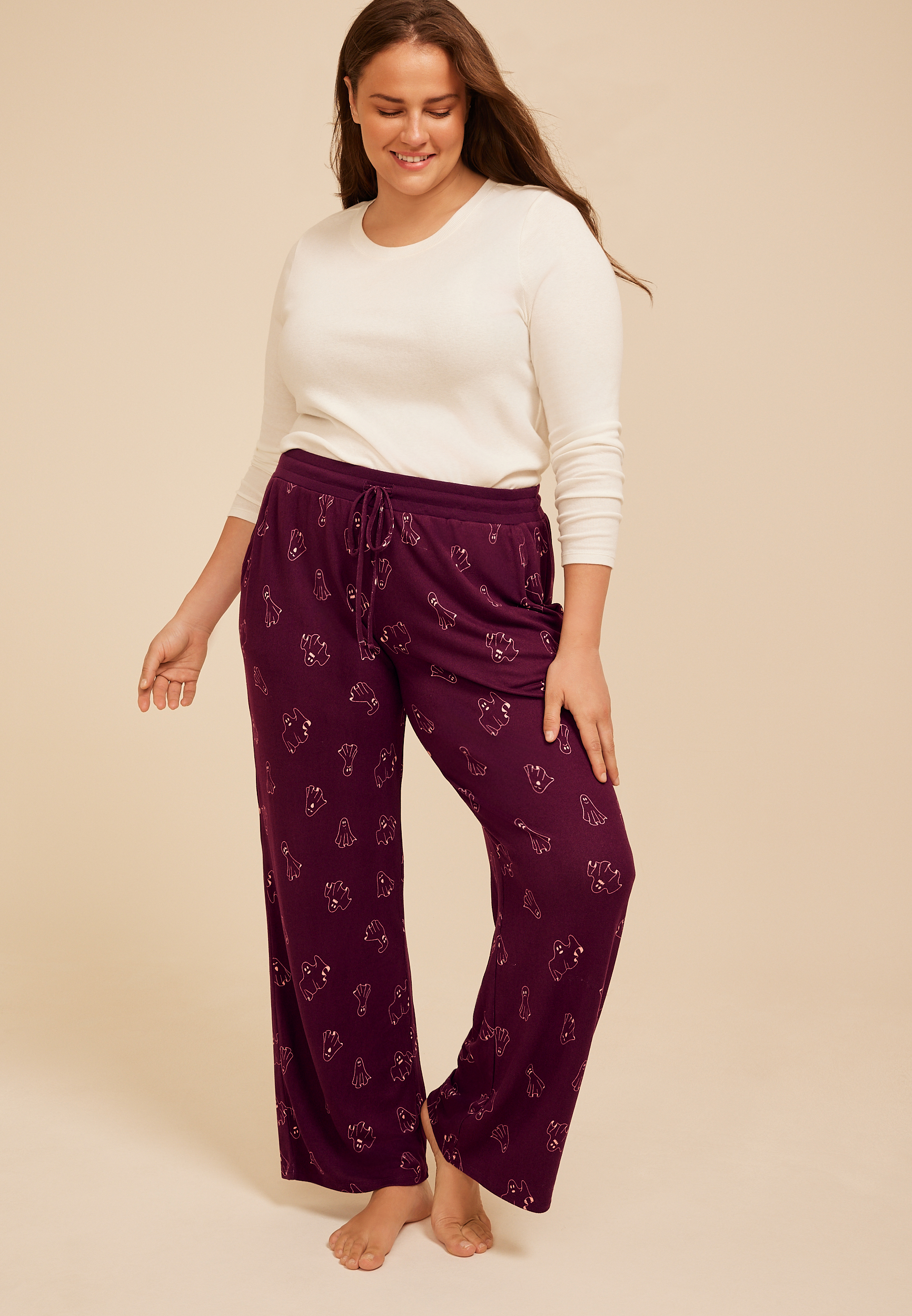 Plus Size Halloween Purple Ghost Wide Leg Pajama Pant, C9028, large
