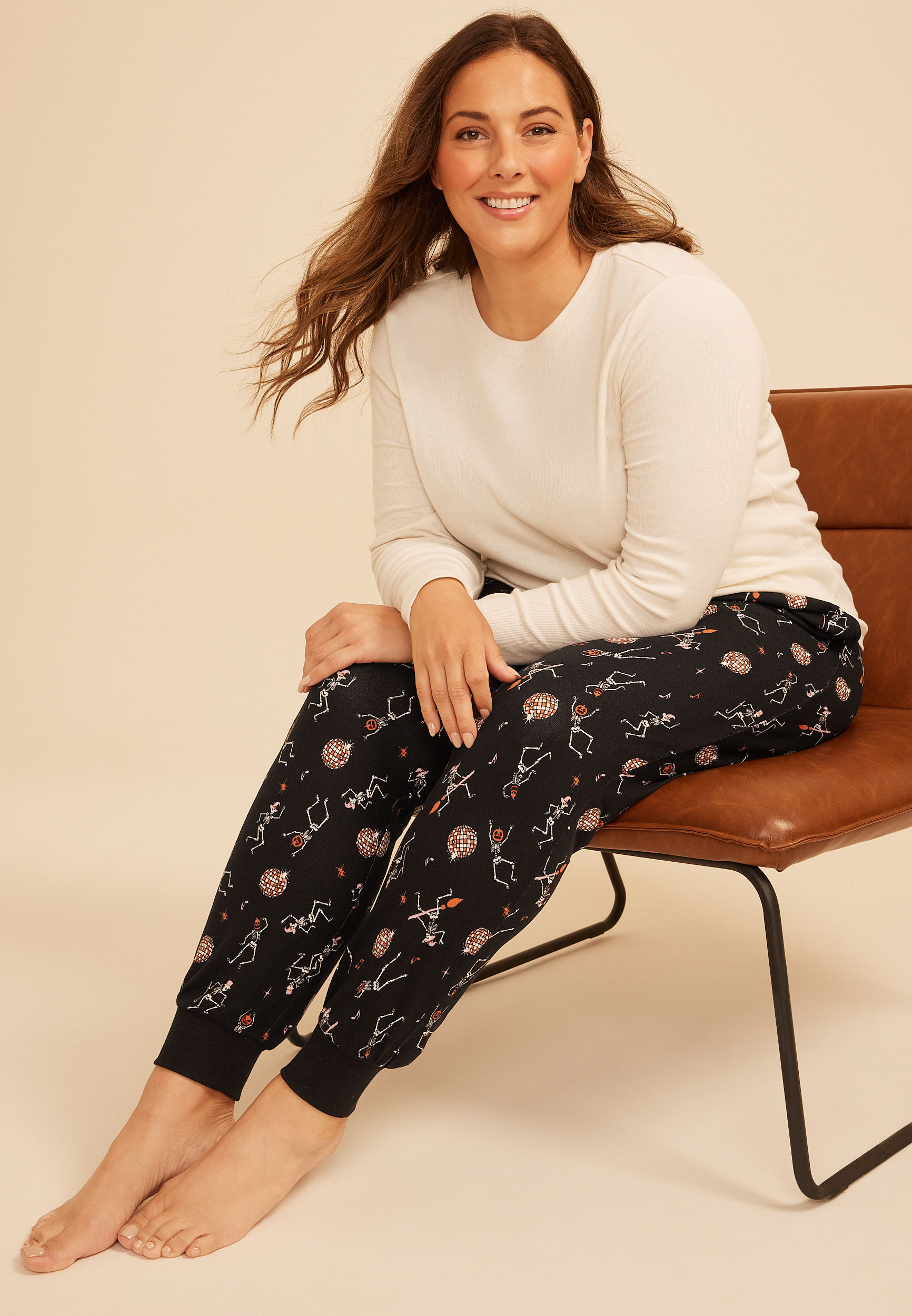 Plus Size Halloween Skeleton Hacci Jogger Pajama Pant, C1756, large