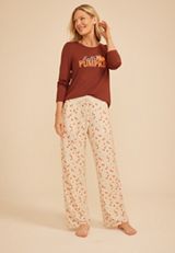 Hello Pumpkin Long Sleeve Top And Wide Leg Pajama Set, C8657, small