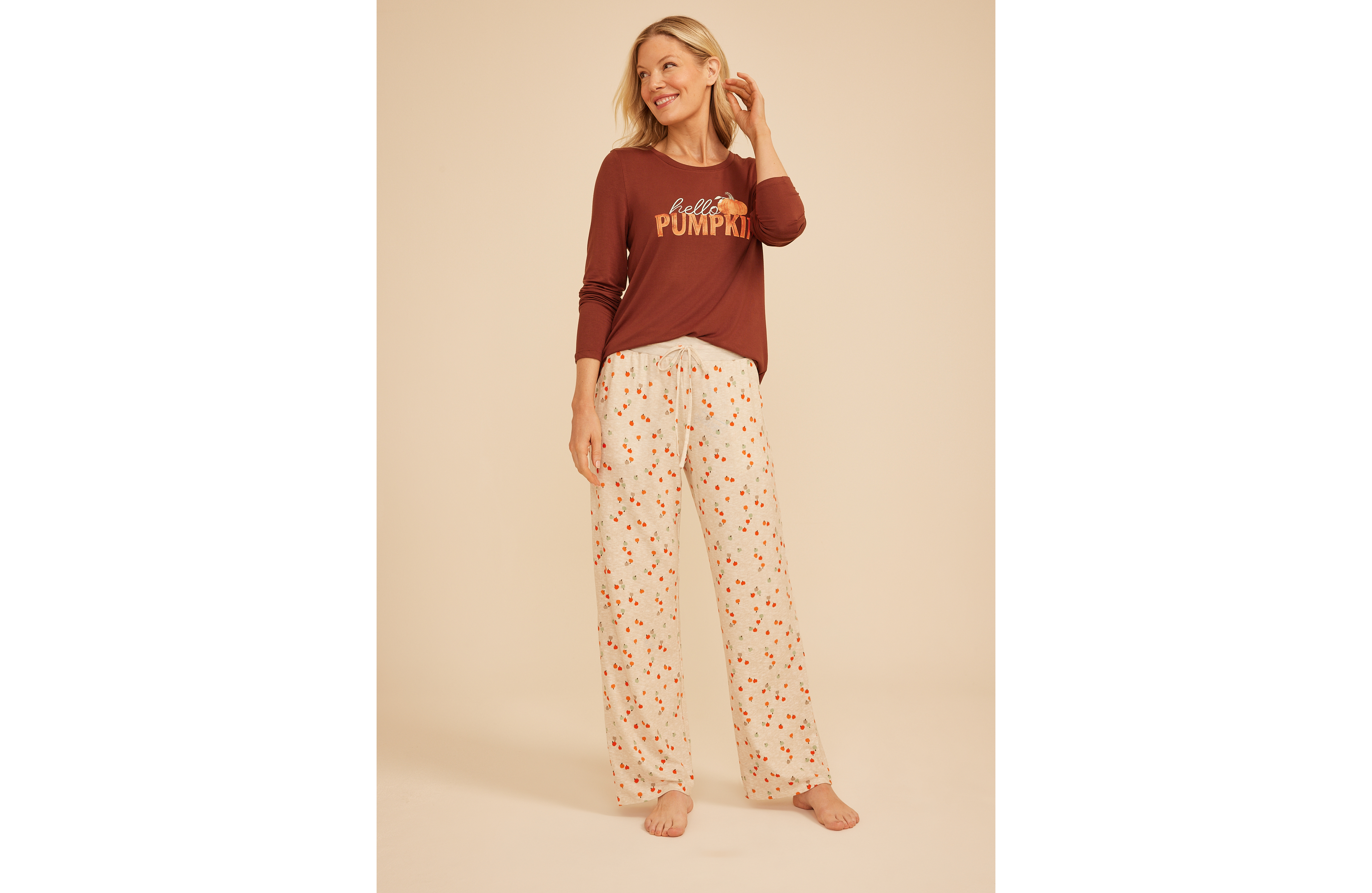 Hello Pumpkin Long Sleeve Top And Wide Leg Pajama Set