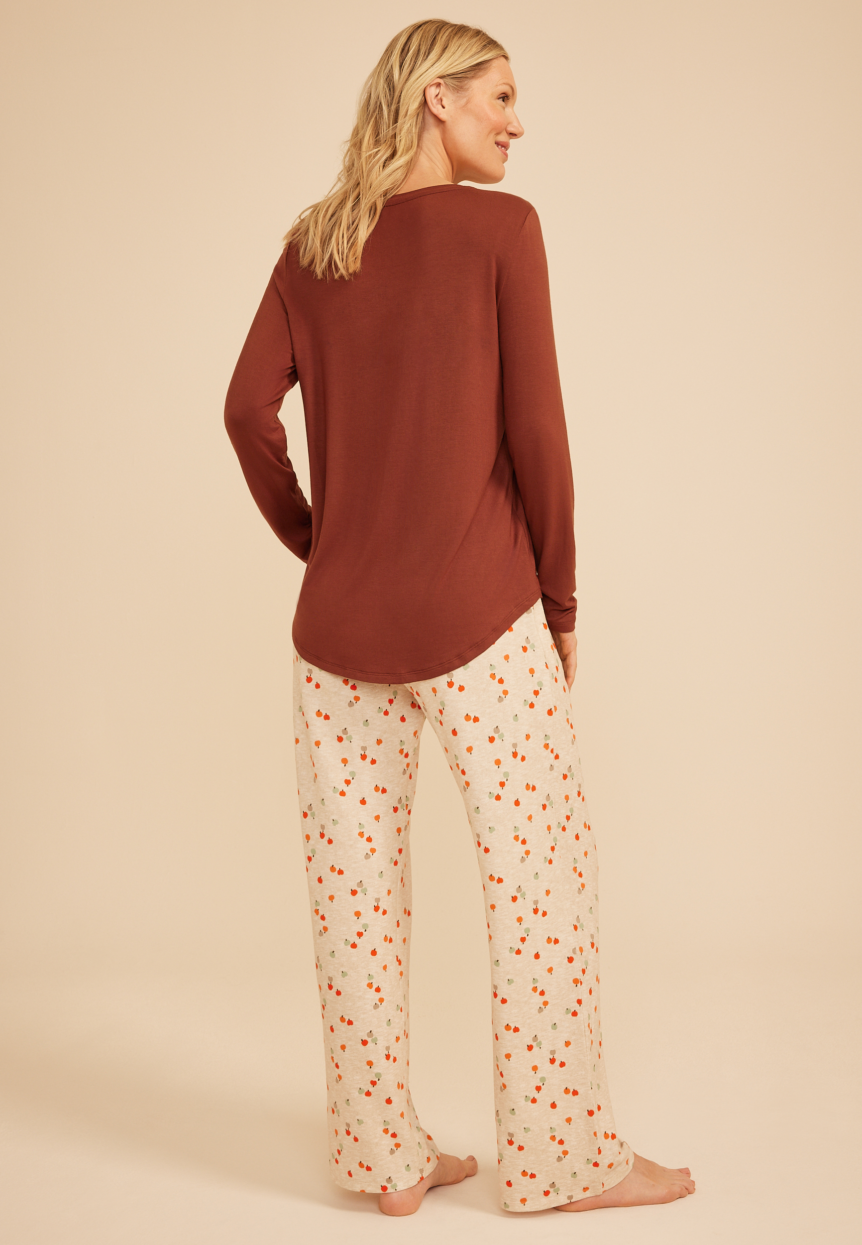 Hello Pumpkin Long Sleeve Top And Wide Leg Pajama Set, C8657, large