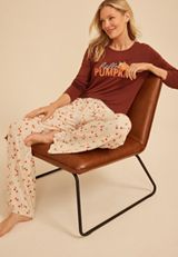 Hello Pumpkin Long Sleeve Top And Wide Leg Pajama Set, C8657, small