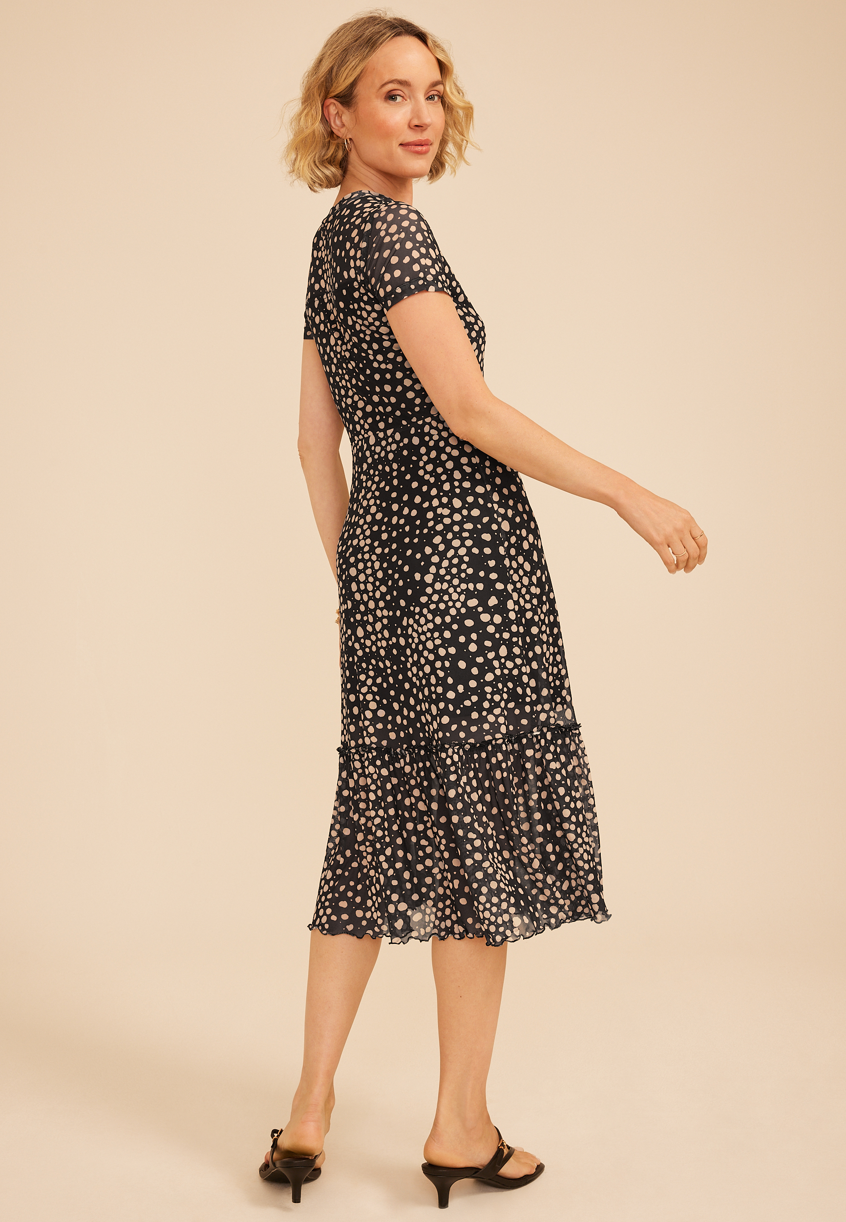 Printed Mesh Mock Neck Midi Dress, C1756, large