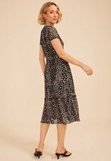 Printed Mesh Mock Neck Midi Dress, C1756, small