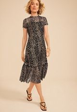 Printed Mesh Mock Neck Midi Dress, C1756, small