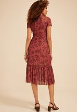 Printed Mesh Mock Neck Midi Dress, C5729, small
