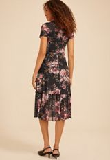Printed Mesh Mock Neck Midi Dress, C6630, small