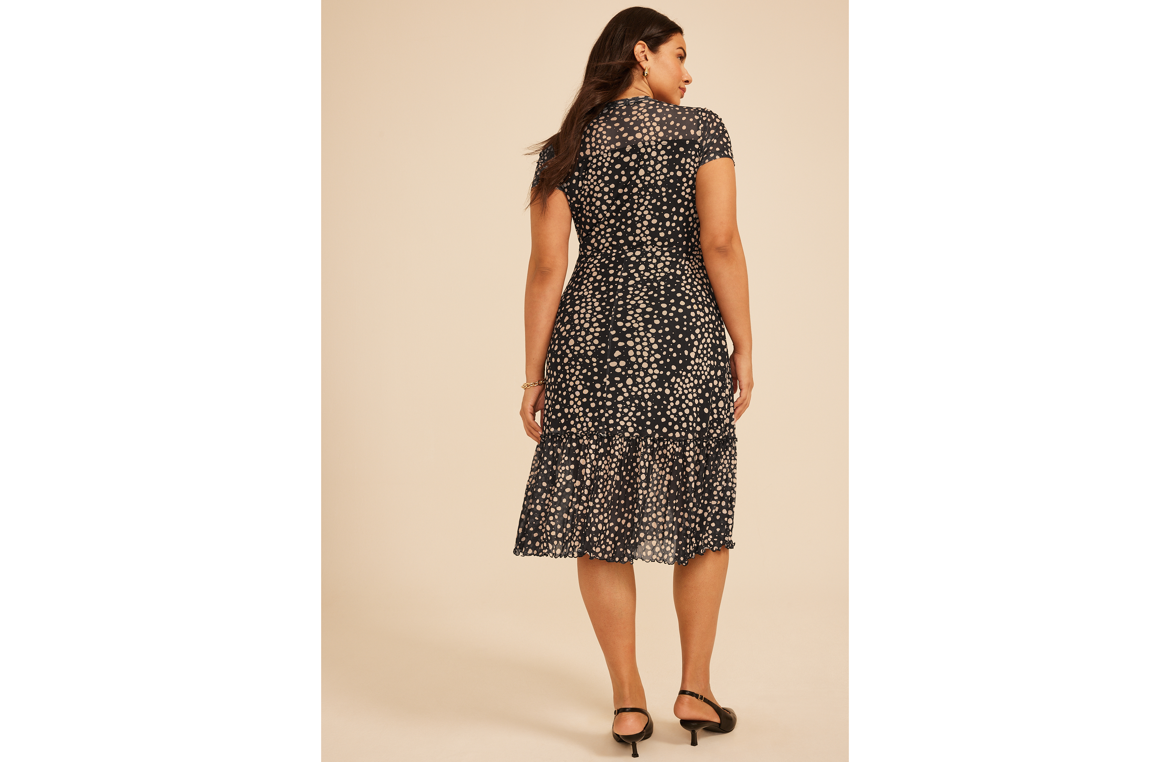 Plus Printed Mesh Mock Neck Midi Dress