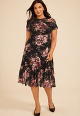 Plus Size Printed Mesh Mock Neck Midi Dress, C6630, small