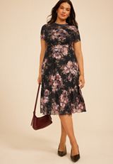 Plus Size Printed Mesh Mock Neck Midi Dress, C6630, small