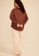 Plus Size Hello Pumpkin Long Sleeve Top And Wide Leg Pajama Set, C8657, small