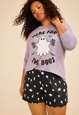 Plus Size Here For The Boos Ghost Hacci Long Sleeve Top And Short Pajama Set, C9055, small