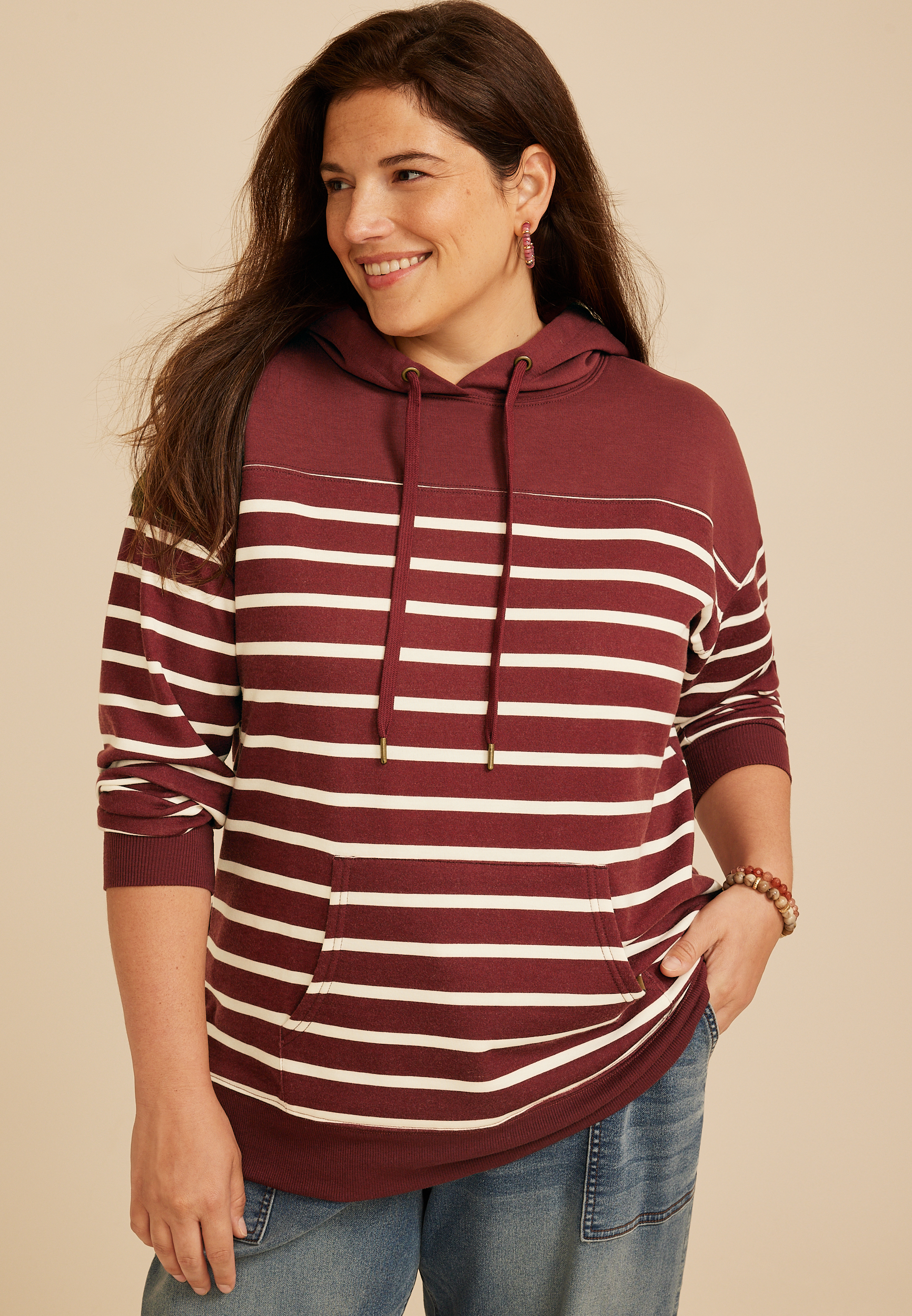 Plus Size Homeward Striped Hoodie