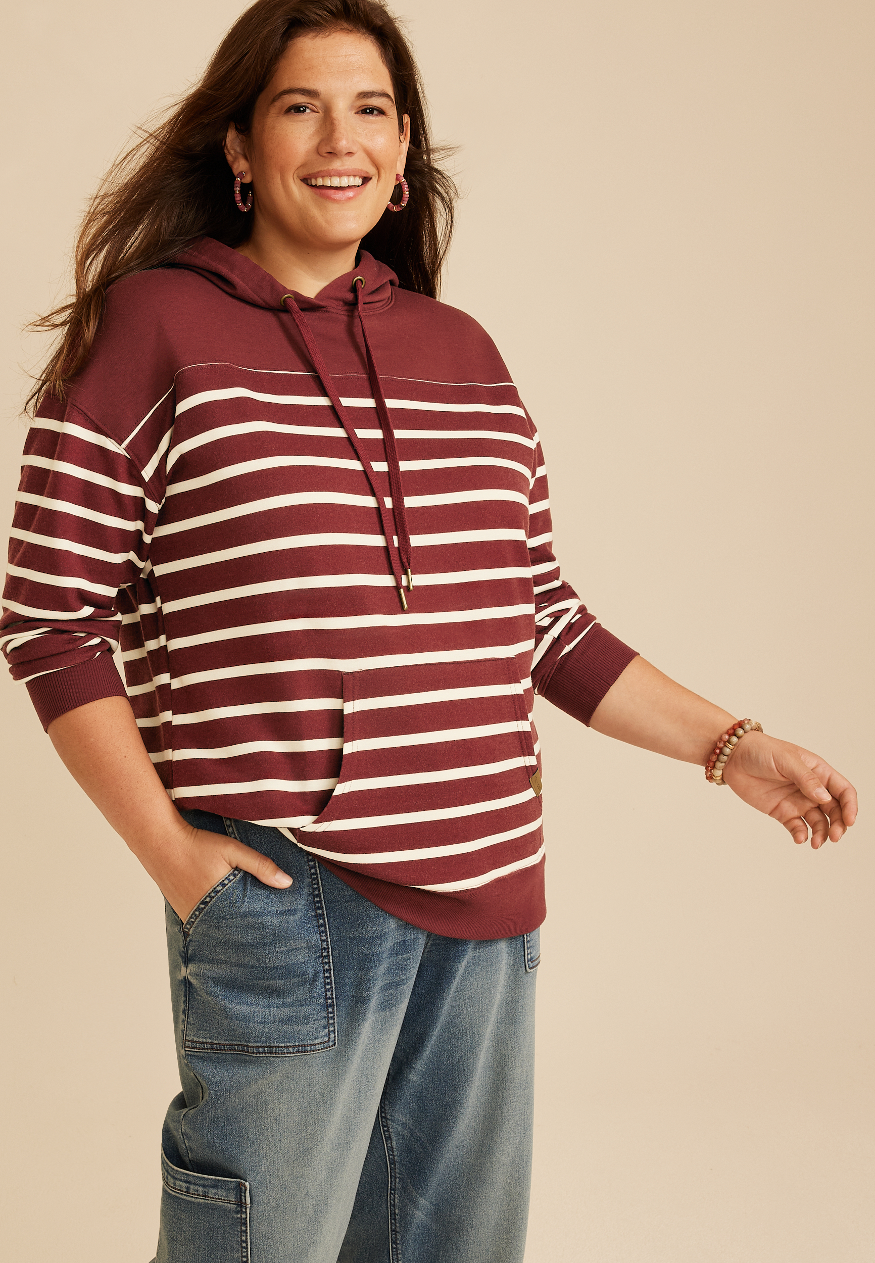Plus Size Homeward Striped Hoodie, C392, large
