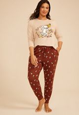 Plus Size Snoopy Fall Long Sleeve Top And Jogger Pajama Set, C3917, small