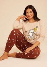 Plus Size Snoopy Fall Long Sleeve Top And Jogger Pajama Set, C3917, small