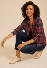 Pucker Plaid Button Down Shirt, C6666, small