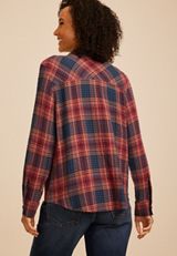 Pucker Plaid Button Down Shirt, C6666, small