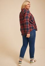 Plus Size Pucker Plaid Button Down Shirt, C6666, small