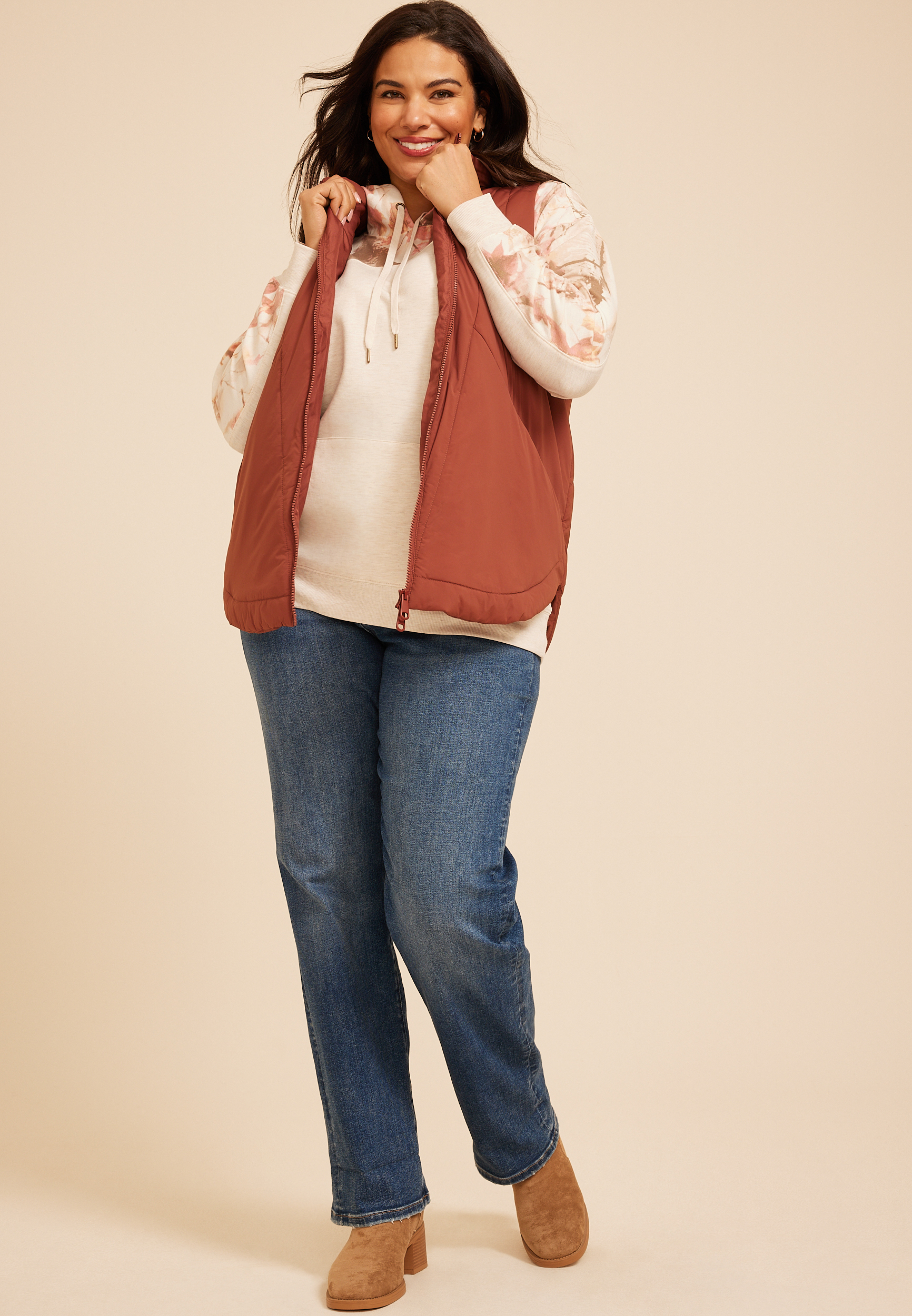 Plus Size Homeward Colorblock Camo Hoodie, C5249, large