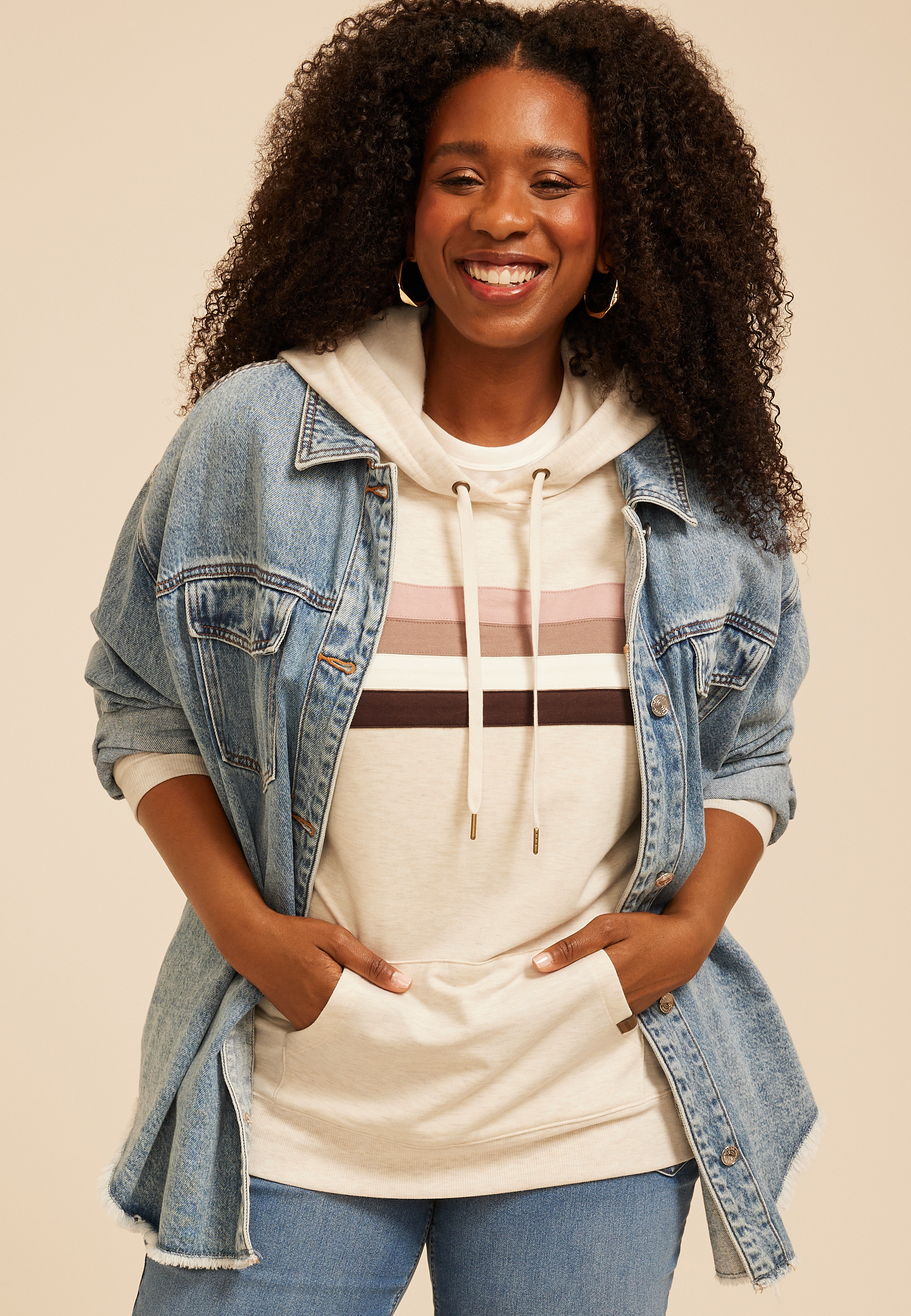 Plus Size Homeward Colorblock Striped Hoodie