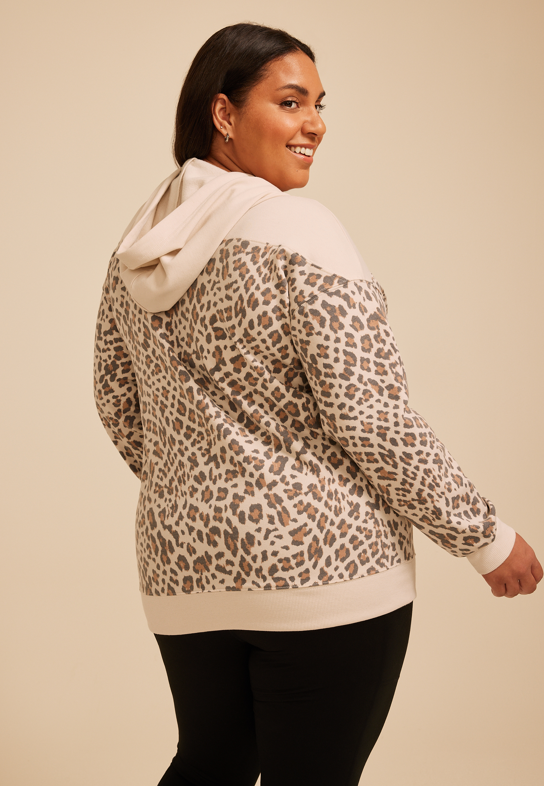 Plus Size Homeward Leopard Hoodie, C5487, large