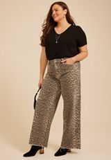Plus Size Flying Monkey™ Super High Rise Raw Hem Leopard Print Wide Leg Jean, C3681, small