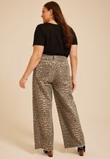 Plus Size Flying Monkey™ Super High Rise Raw Hem Leopard Print Wide Leg Jean, C3681, small