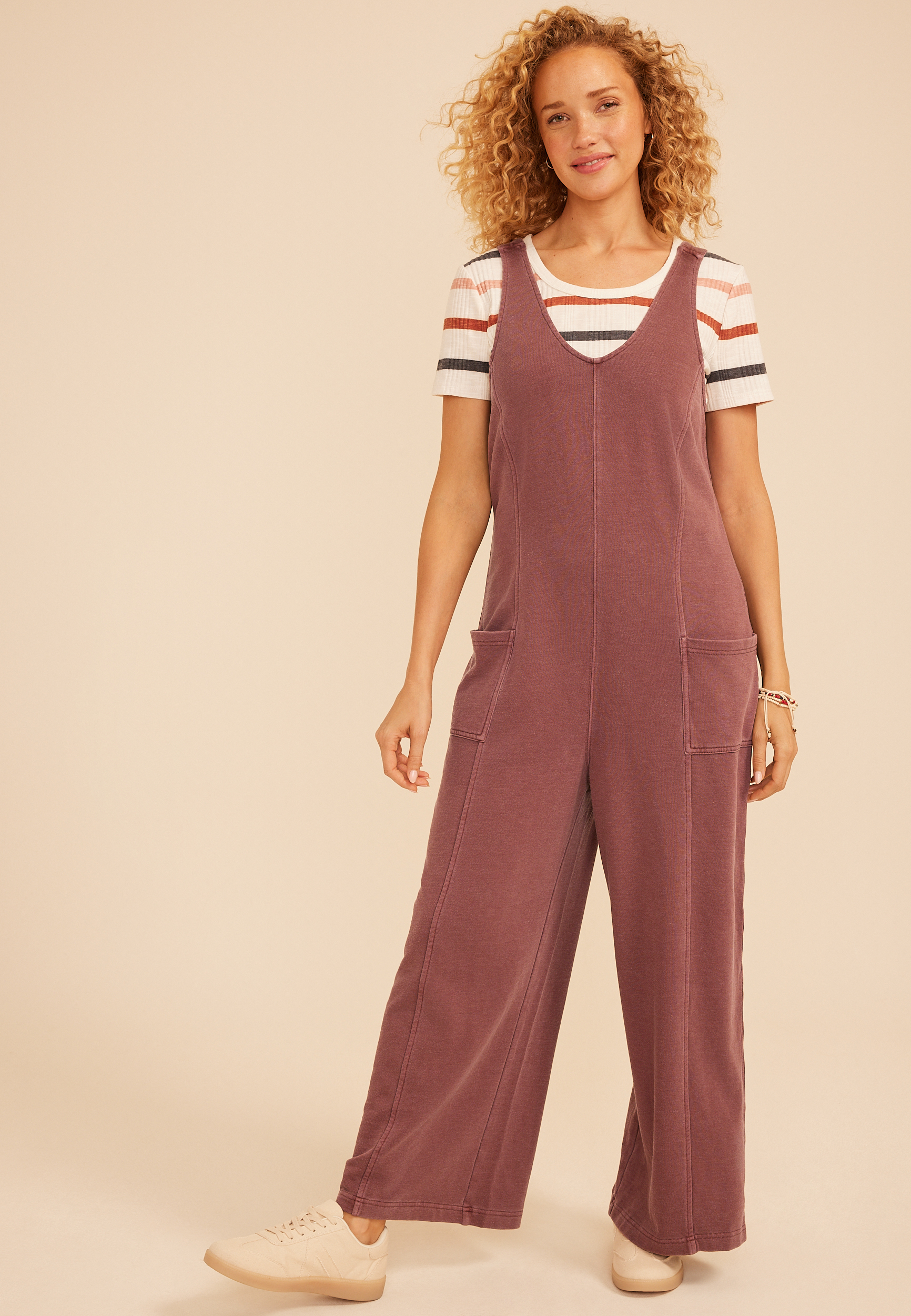 Bare Washed Terry Jumpsuit, COCONUT SHELL, large