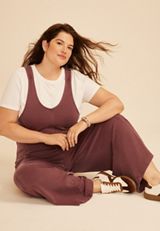 Plus Size Bare Washed Terry Jumpsuit, COCONUT SHELL, small