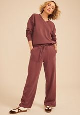 Washed Terry High Rise Wide Leg Pant, COCONUT SHELL, small