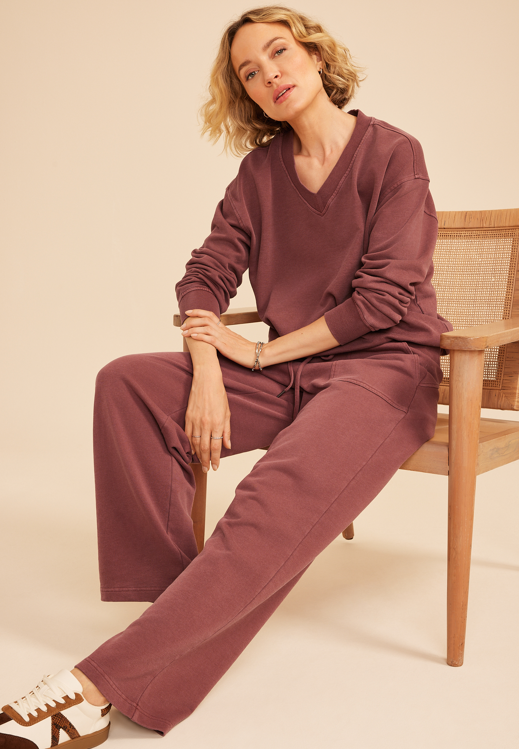 Washed Terry High Rise Wide Leg Pant, COCONUT SHELL, large