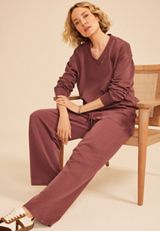 Washed Terry High Rise Wide Leg Pant, COCONUT SHELL, small