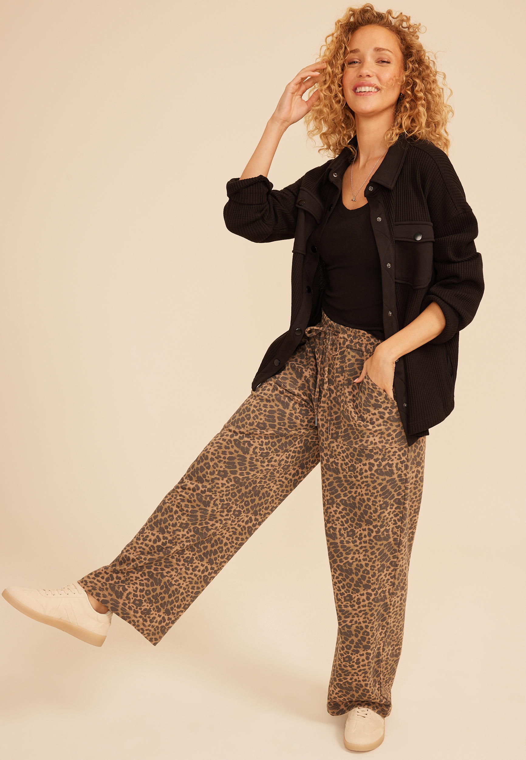 Washed Terry High Rise Wide Leg Pant - thumbnail 4